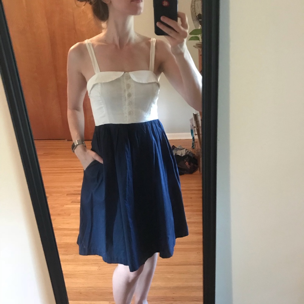 Maeve dress retro full skirt blue Anthropologie 2